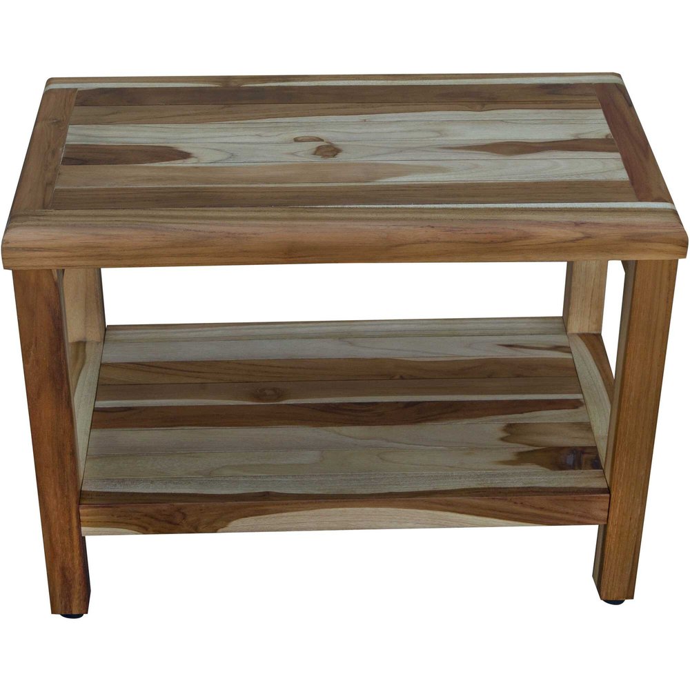 24" Natural Teak Rectangular Shower Bench With Shelf HomeRoots