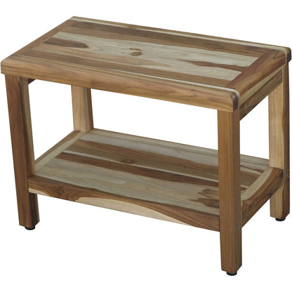 24" Natural Teak Rectangular Shower Bench With Shelf HomeRoots