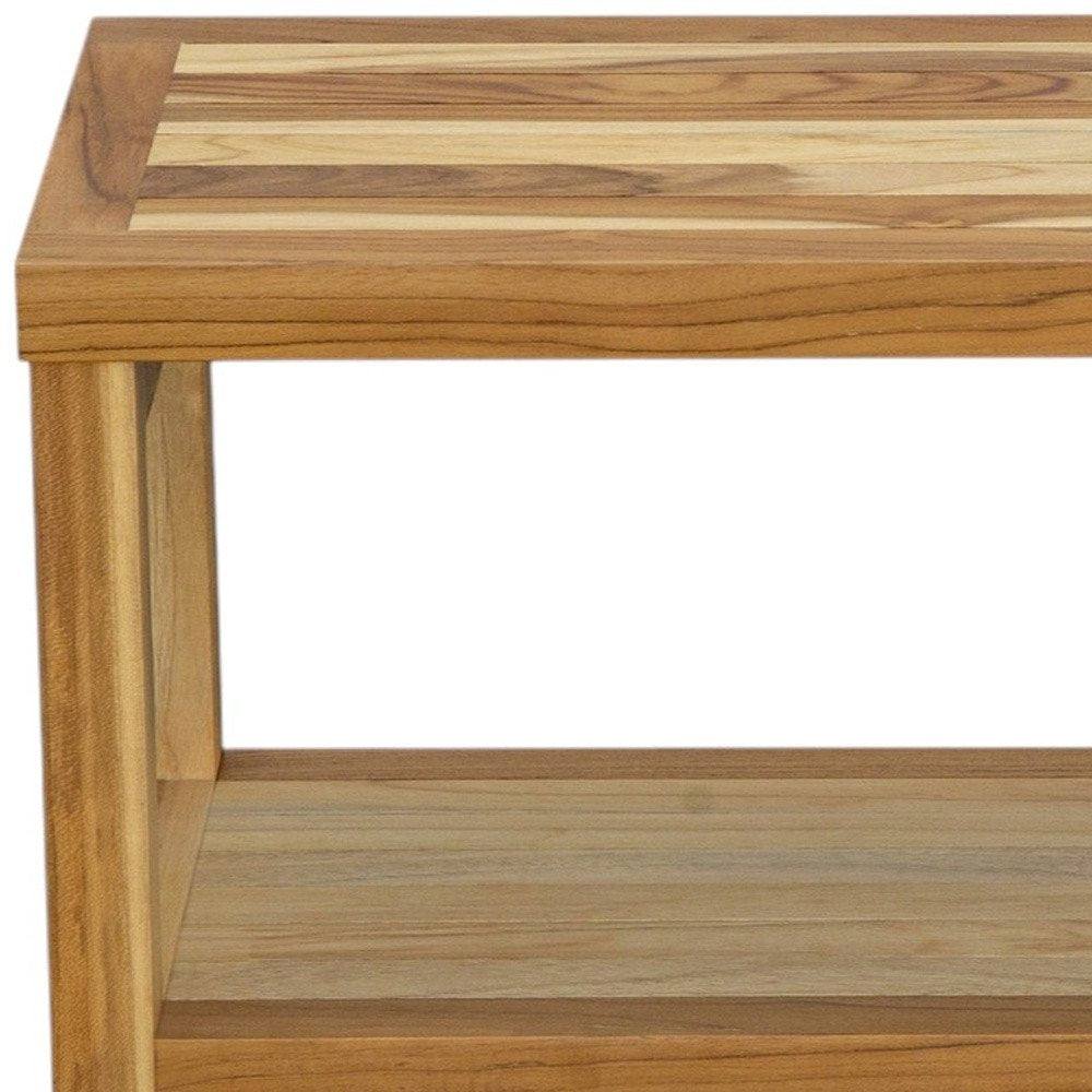 36" Natural Solid Teak Rectangular Shower Bench With Shelf HomeRoots