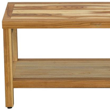 36" Natural Solid Teak Rectangular Shower Bench With Shelf HomeRoots