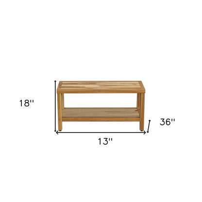 36" Natural Solid Teak Rectangular Shower Bench With Shelf HomeRoots