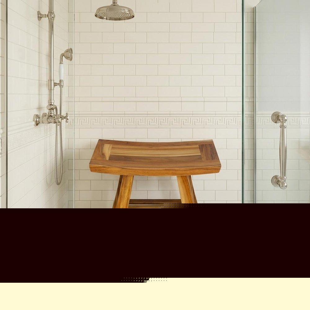 14" Natural Teak Curvilinear Shower Bench HomeRoots