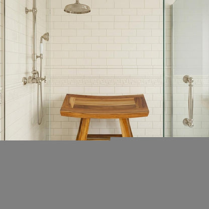 14" Natural Teak Curvilinear Shower Bench HomeRoots