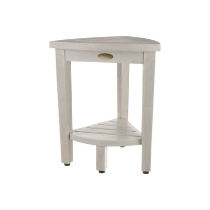 Compact Teak Corner Shower Stool With Shelf In Whitewash Finish HomeRoots