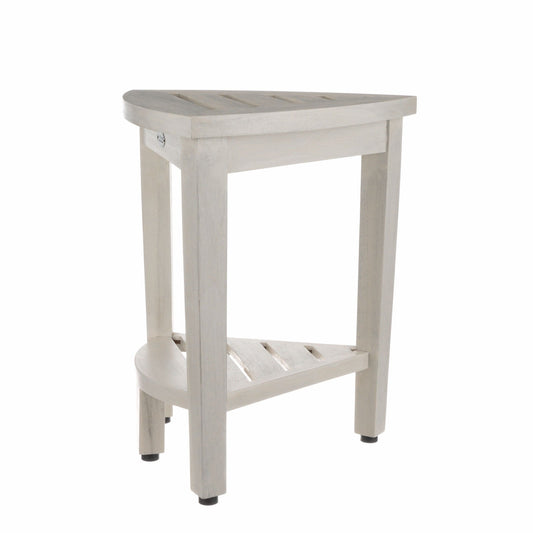 Compact Teak Corner Shower Stool With Shelf In Whitewash Finish HomeRoots