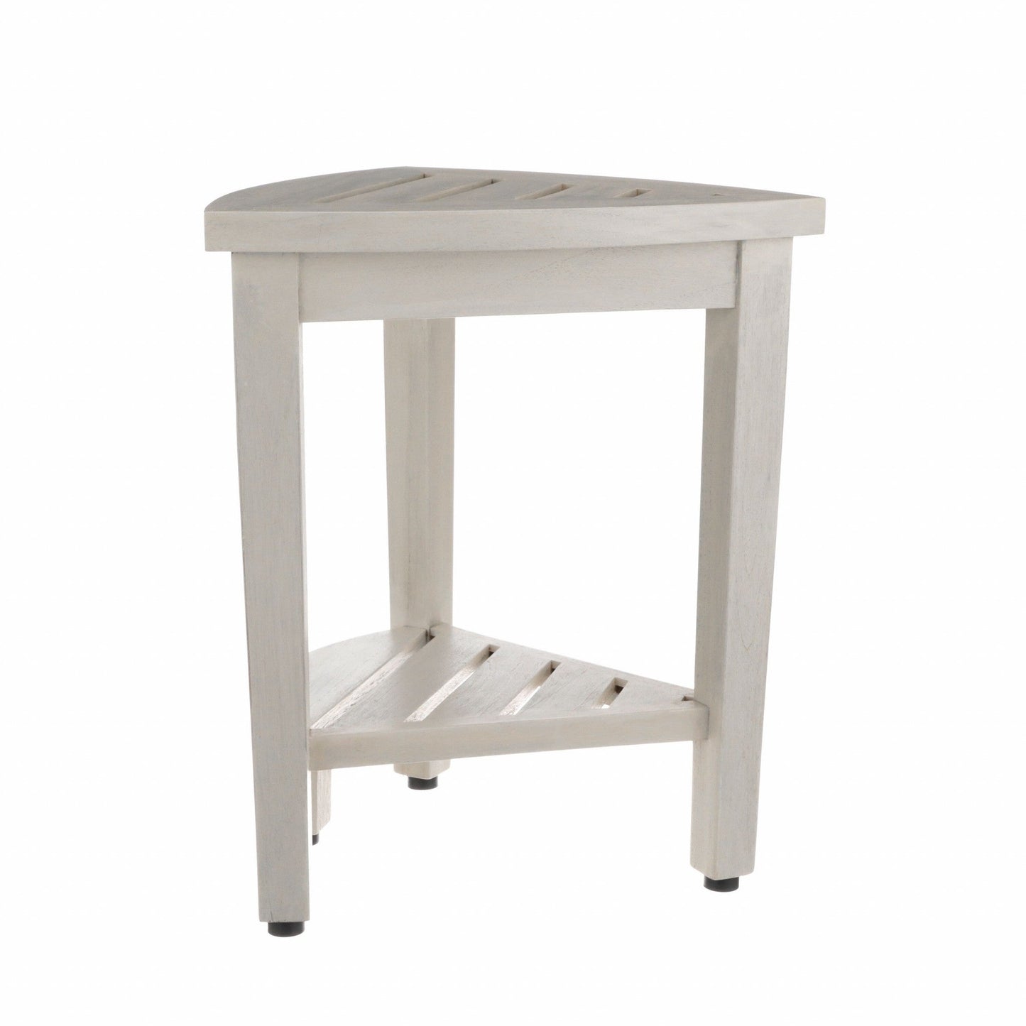 Compact Teak Corner Shower Stool With Shelf In Whitewash Finish HomeRoots