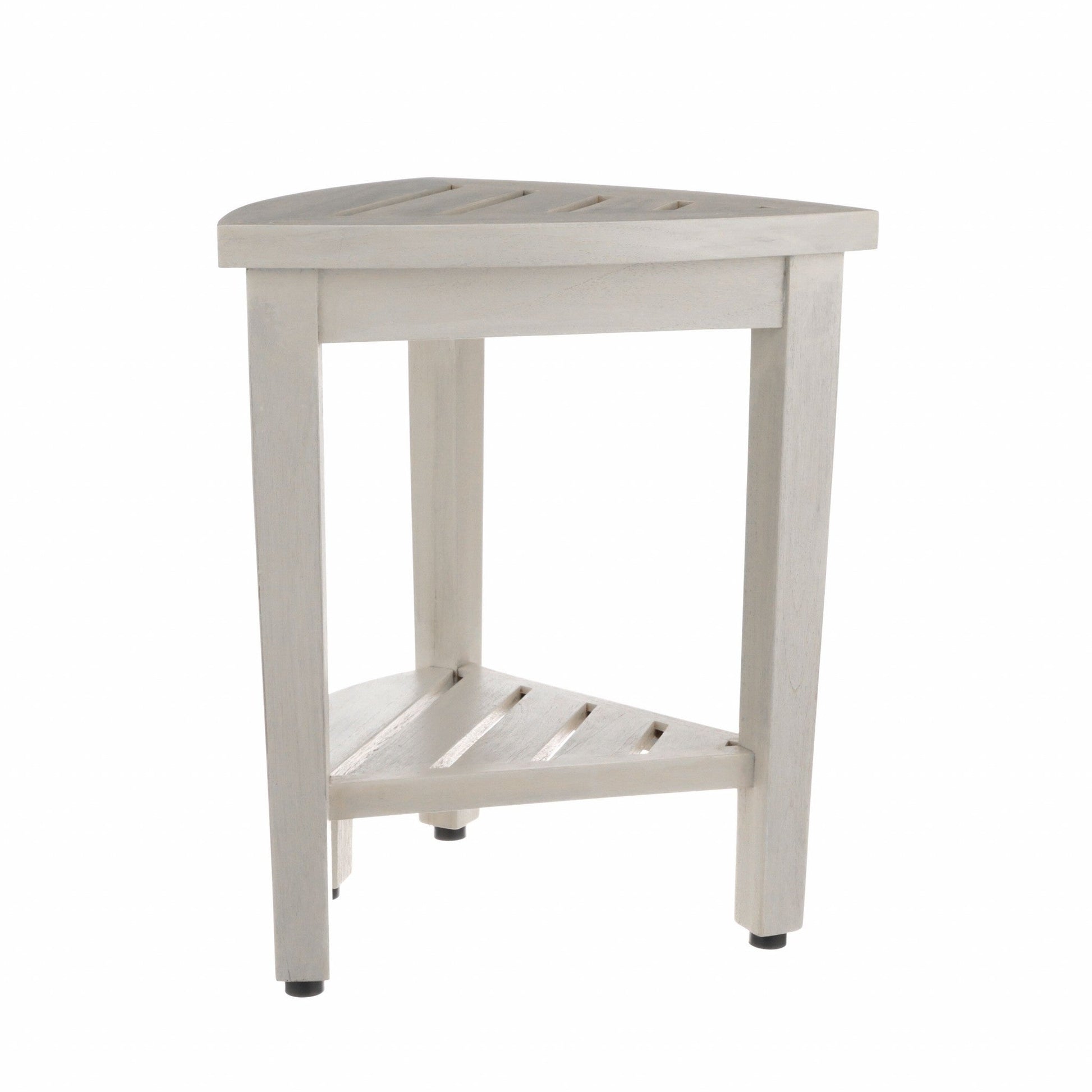 Compact Teak Corner Shower Stool With Shelf In Whitewash Finish HomeRoots