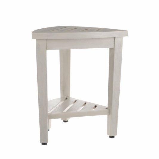 Compact Teak Corner Shower Stool With Shelf In Whitewash Finish HomeRoots