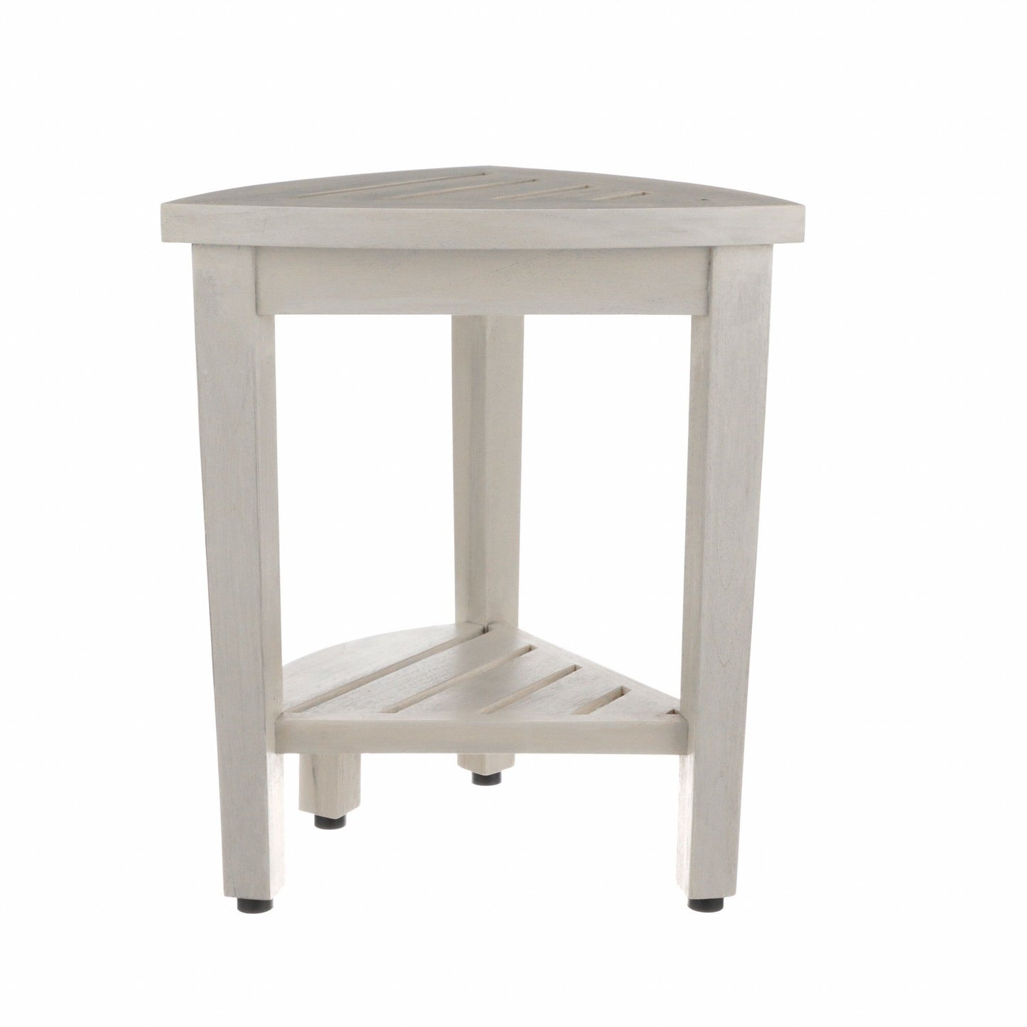 Compact Teak Corner Shower Stool With Shelf In Whitewash Finish HomeRoots
