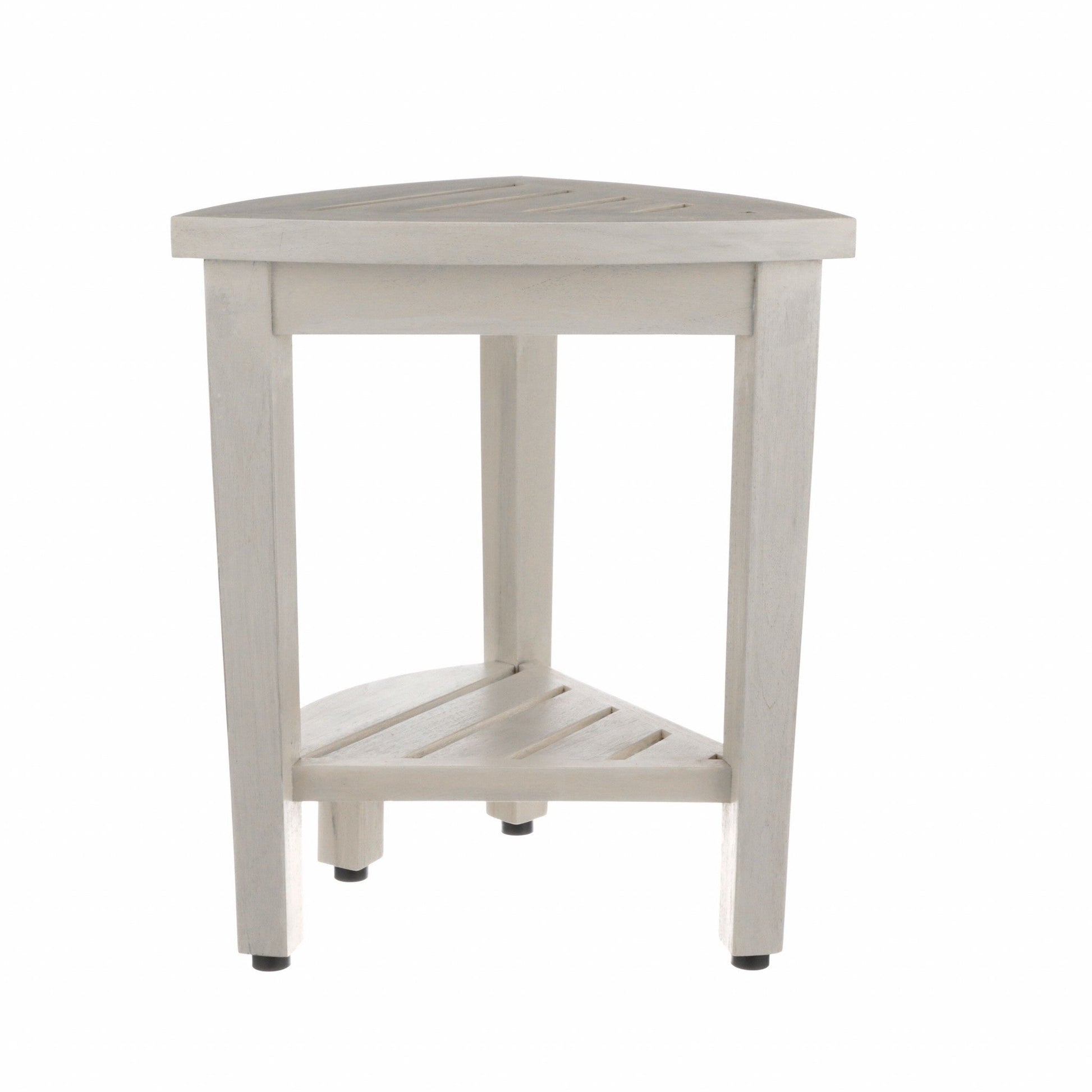Compact Teak Corner Shower Stool With Shelf In Whitewash Finish HomeRoots