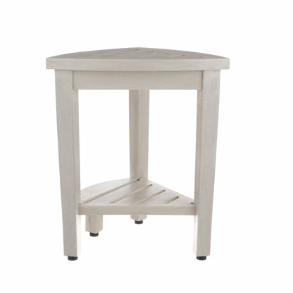 Compact Teak Corner Shower Stool With Shelf In Whitewash Finish HomeRoots