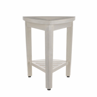Compact Teak Corner Shower Stool With Shelf In Whitewash Finish HomeRoots