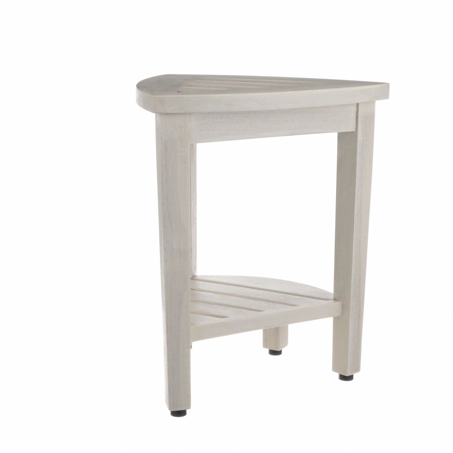Compact Teak Corner Shower Stool With Shelf In Whitewash Finish HomeRoots