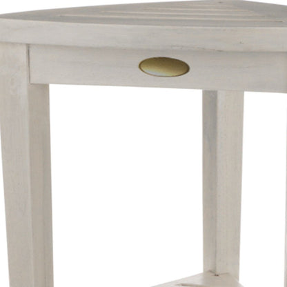 Compact Teak Corner Shower Stool With Shelf In Whitewash Finish HomeRoots