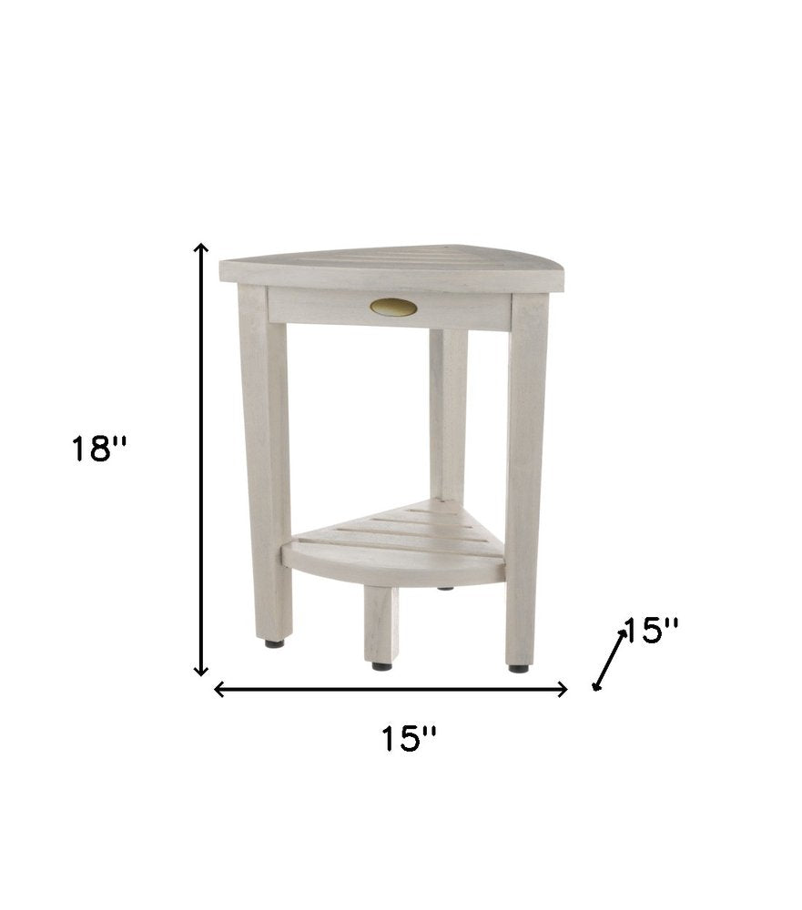 Compact Teak Corner Shower Stool With Shelf In Whitewash Finish HomeRoots