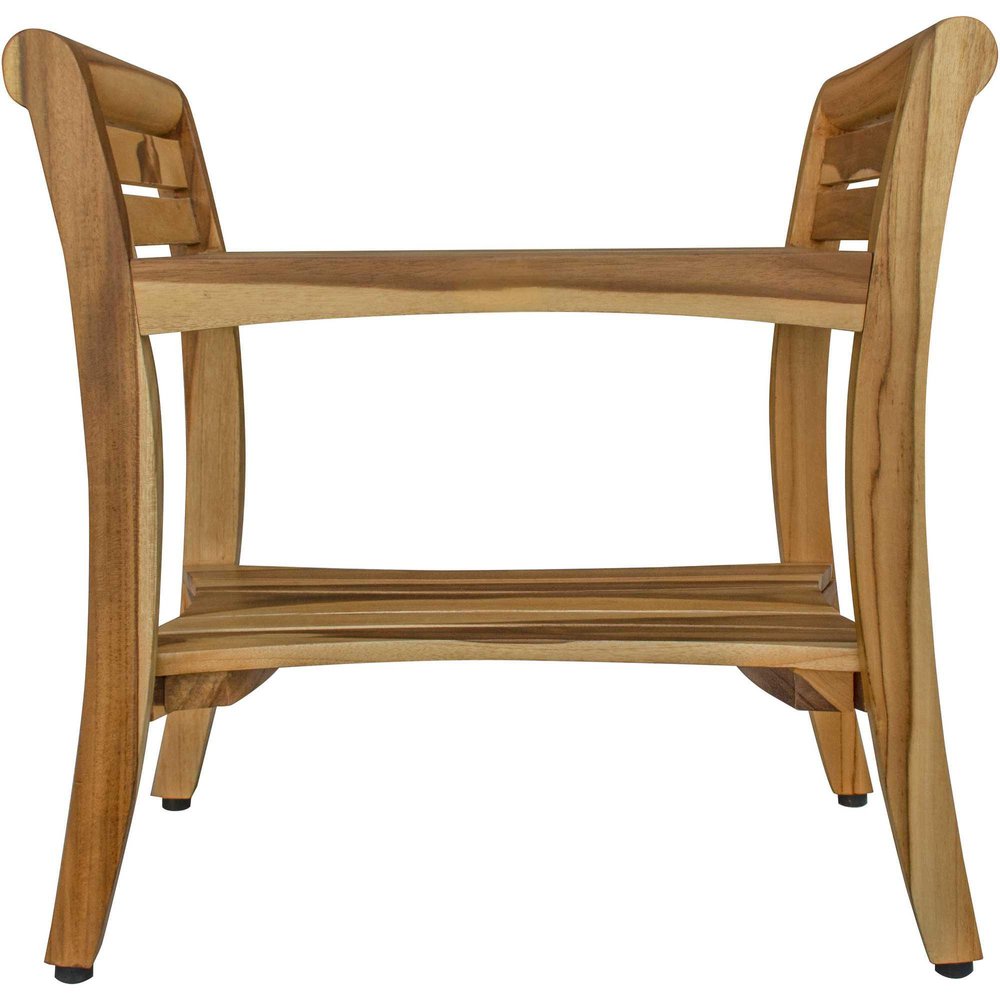 24" Natural Solid Teak Wood Shower Bench With Handles HomeRoots