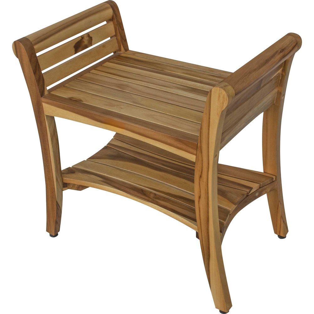 24" Natural Solid Teak Wood Shower Bench With Handles HomeRoots