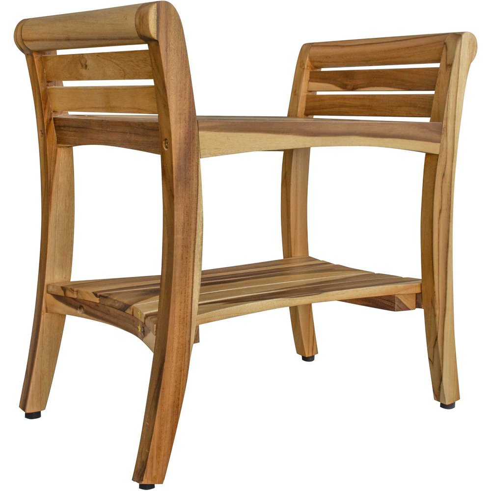 24" Natural Solid Teak Wood Shower Bench With Handles HomeRoots