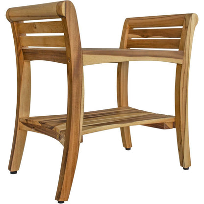24" Natural Solid Teak Wood Shower Bench With Handles HomeRoots