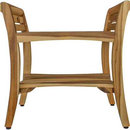 24" Natural Solid Teak Wood Shower Bench With Handles HomeRoots