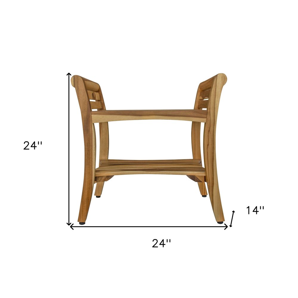 24" Natural Solid Teak Wood Shower Bench With Handles HomeRoots