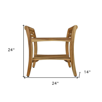 24" Natural Solid Teak Wood Shower Bench With Handles HomeRoots