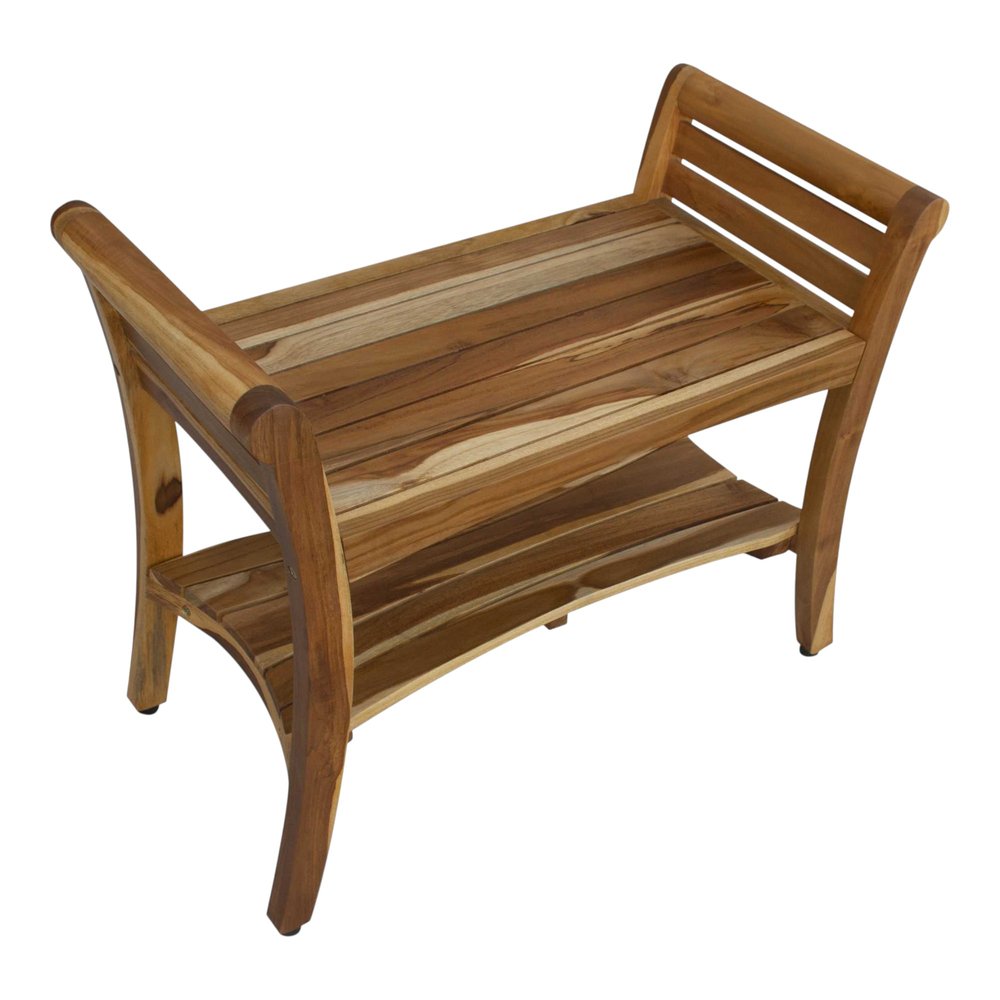 Rectangular Teak Shower Bench With Shelf And Handles In Naturalfinish HomeRoots