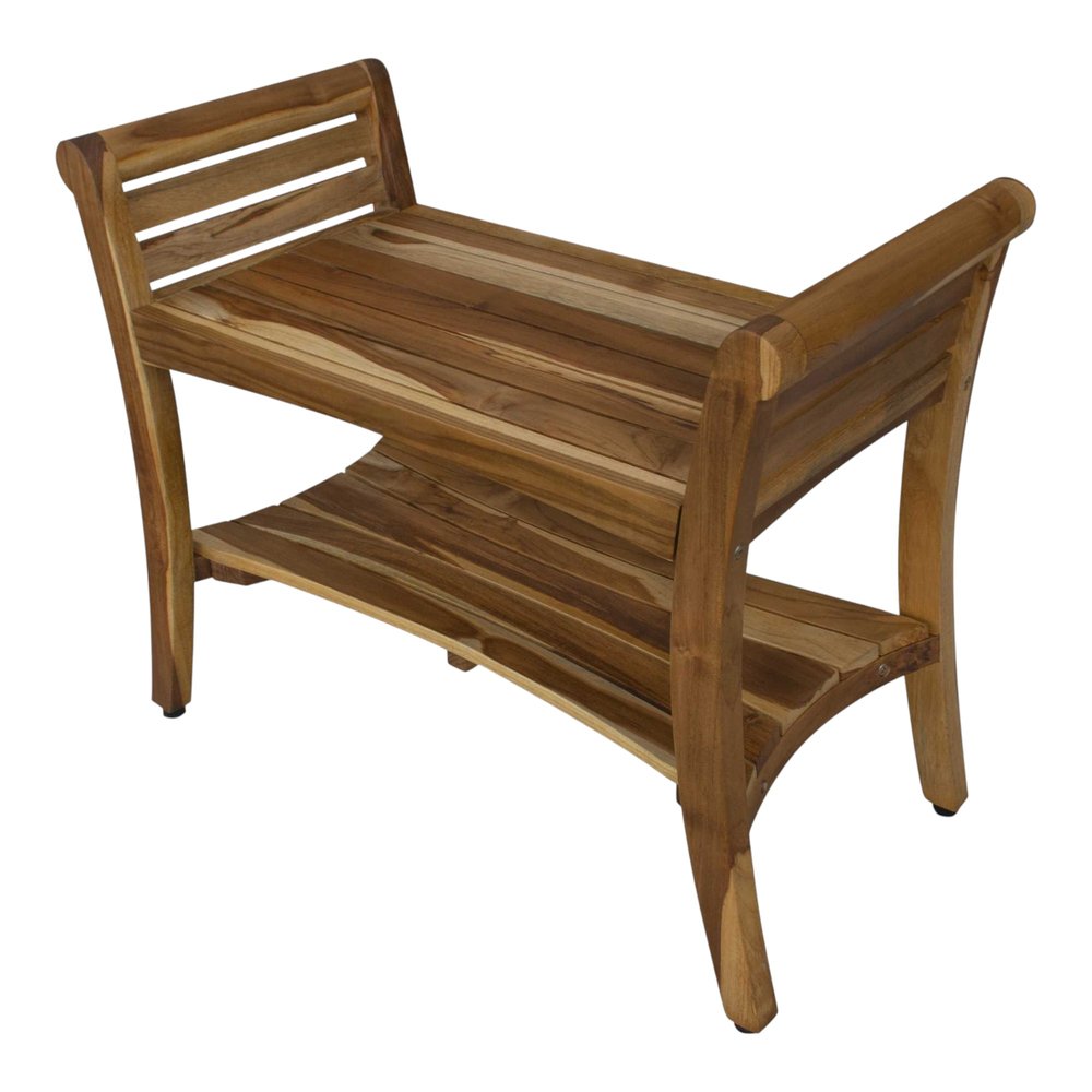 Rectangular Teak Shower Bench With Shelf And Handles In Naturalfinish HomeRoots