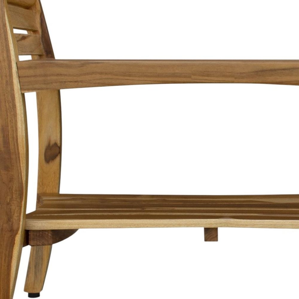 Rectangular Teak Shower Bench With Shelf And Handles In Naturalfinish HomeRoots
