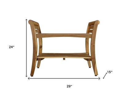 Rectangular Teak Shower Bench With Shelf And Handles In Naturalfinish HomeRoots
