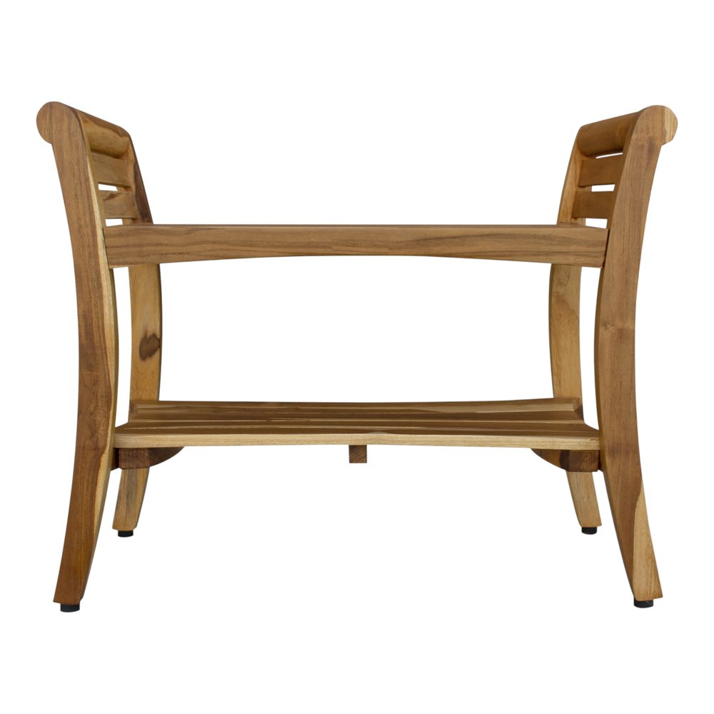 Rectangular Teak Shower Bench With Shelf And Handles In Naturalfinish HomeRoots