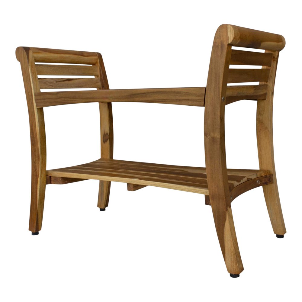 Rectangular Teak Shower Bench With Shelf And Handles In Naturalfinish HomeRoots