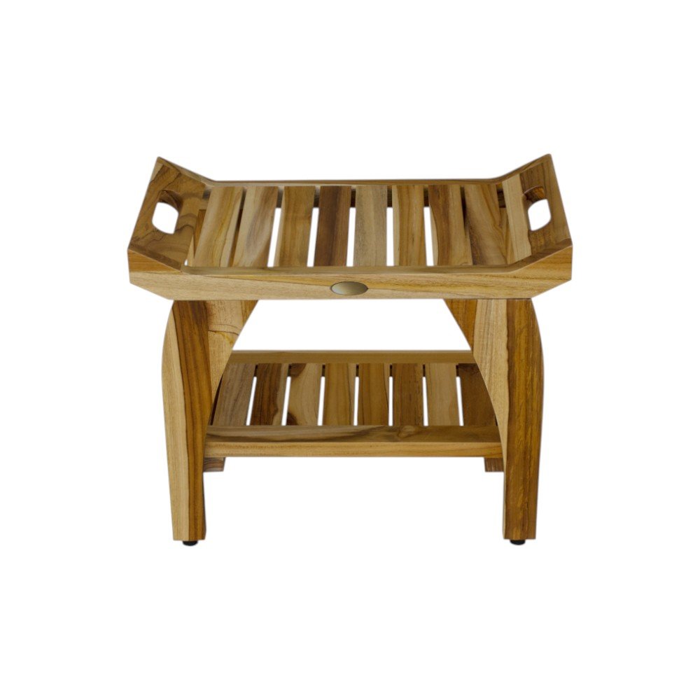 Compact Rectangular Teak Shower Bench With Handles In Natural Finish HomeRoots