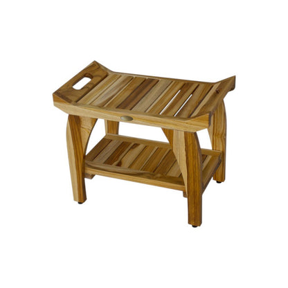Compact Rectangular Teak Shower Bench With Handles In Natural Finish HomeRoots