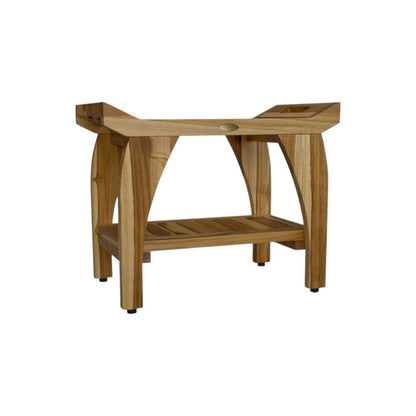 Compact Rectangular Teak Shower Bench With Handles In Natural Finish HomeRoots