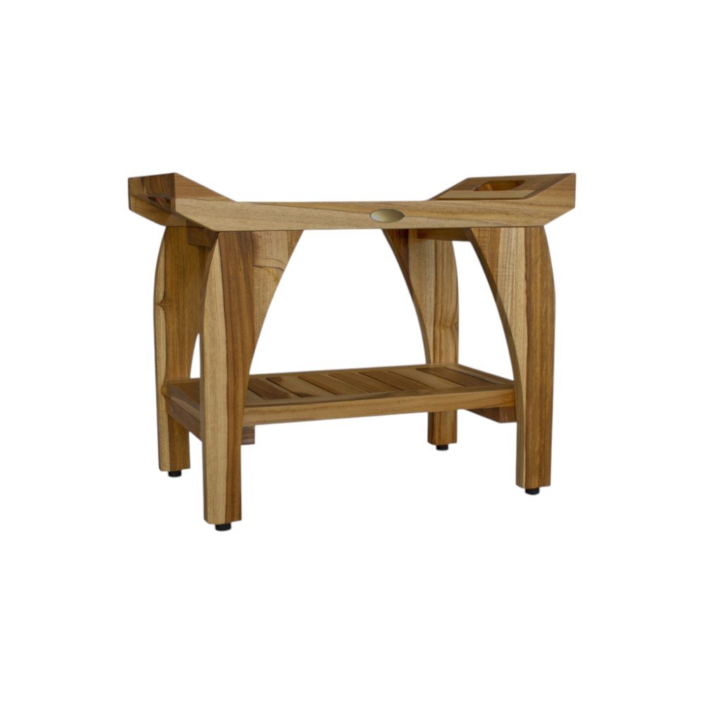 Compact Rectangular Teak Shower Bench With Handles In Natural Finish HomeRoots