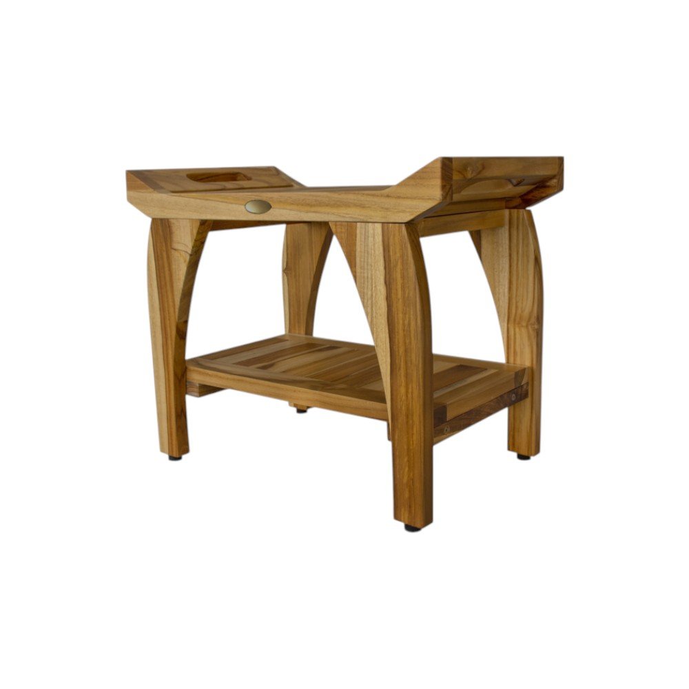 Compact Rectangular Teak Shower Bench With Handles In Natural Finish HomeRoots