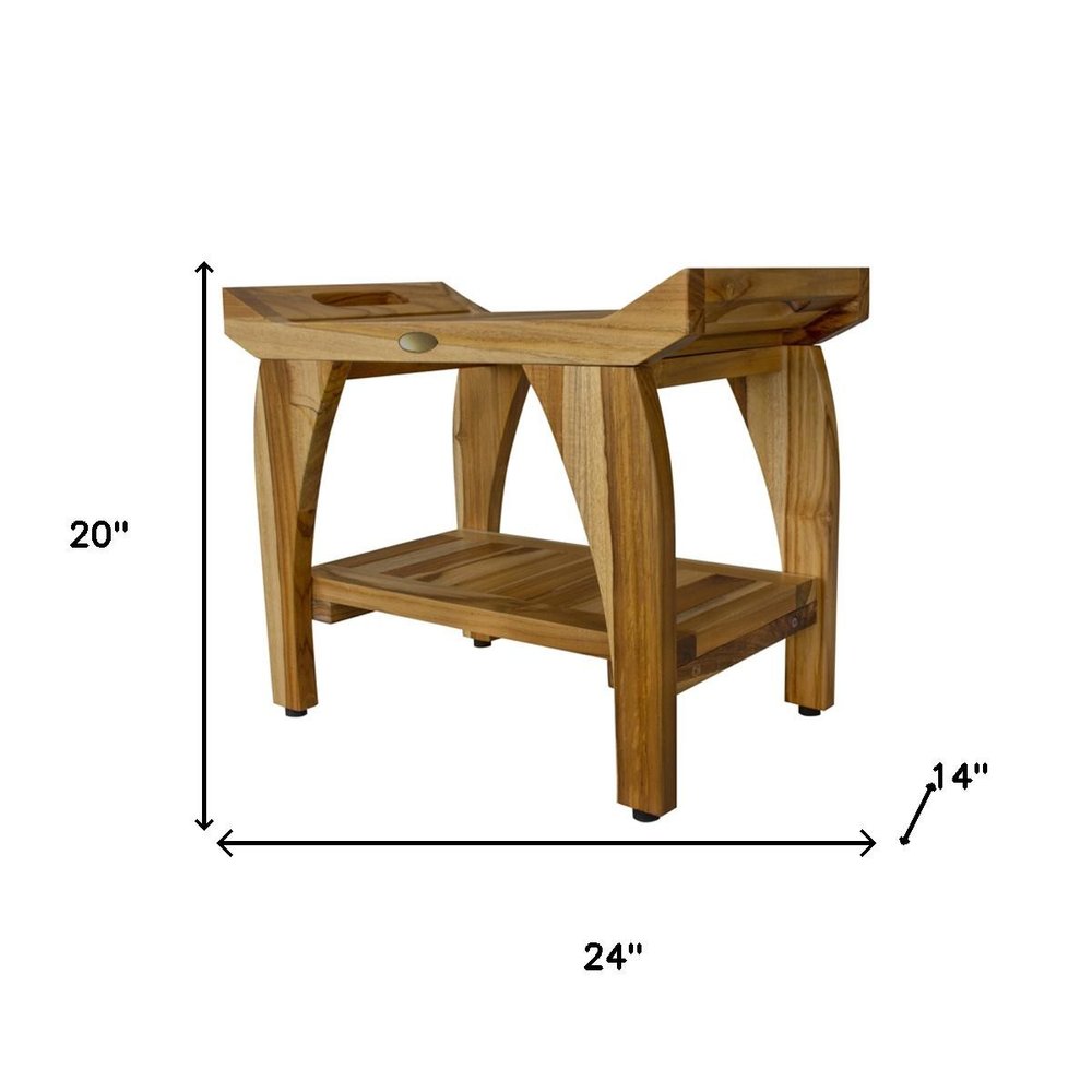 Compact Rectangular Teak Shower Bench With Handles In Natural Finish HomeRoots