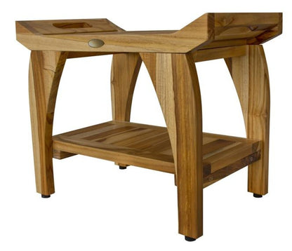 Compact Rectangular Teak Shower Bench With Handles In Natural Finish HomeRoots