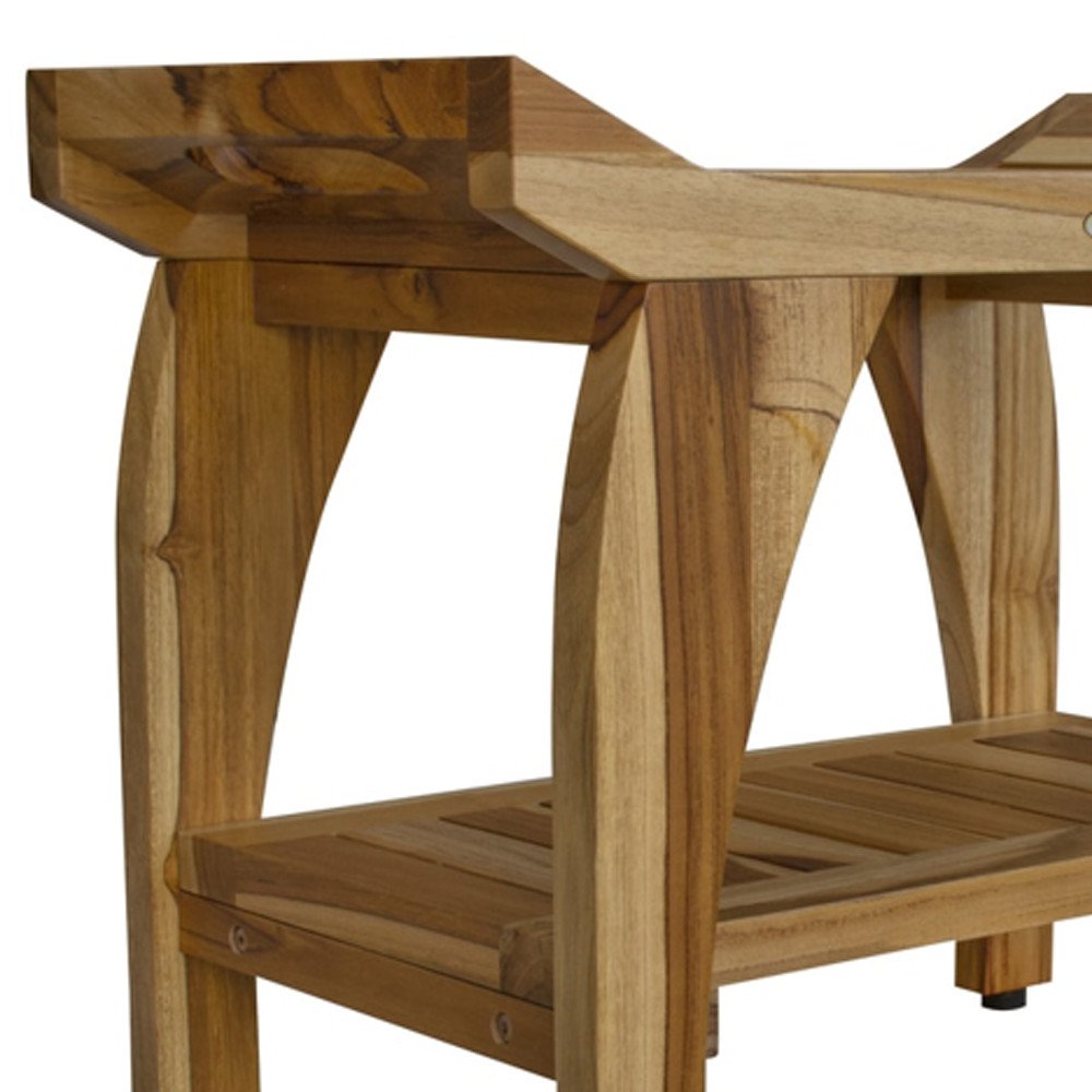 Compact Rectangular Teak Shower Bench With Handles In Natural Finish HomeRoots