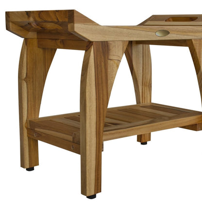 Compact Rectangular Teak Shower Bench With Handles In Natural Finish HomeRoots