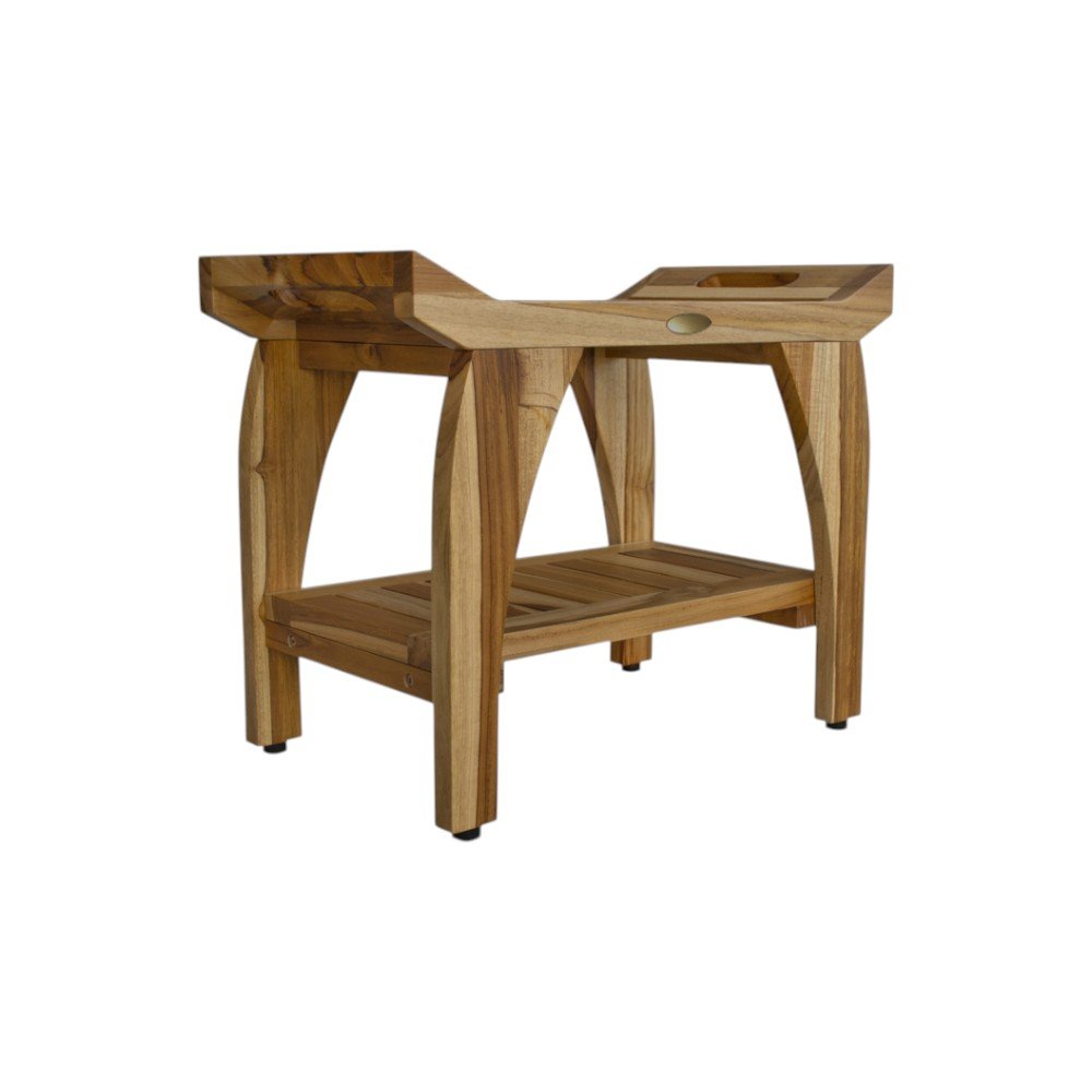 Compact Rectangular Teak Shower Bench With Handles In Natural Finish HomeRoots
