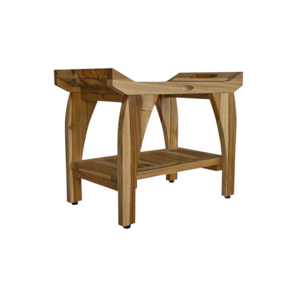 Compact Rectangular Teak Shower Bench With Handles In Natural Finish HomeRoots