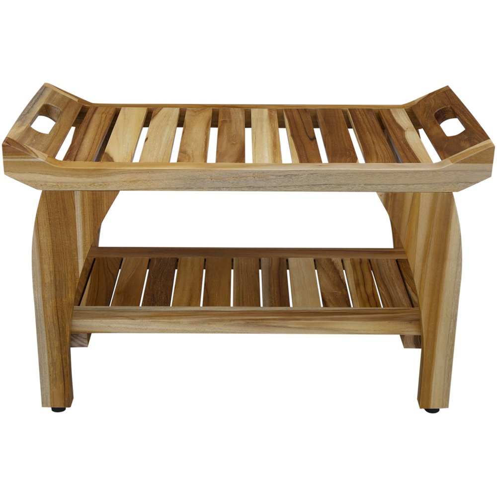29" Teak Rectangular Shower Outdoor Bench With Handles In Natural Finish HomeRoots