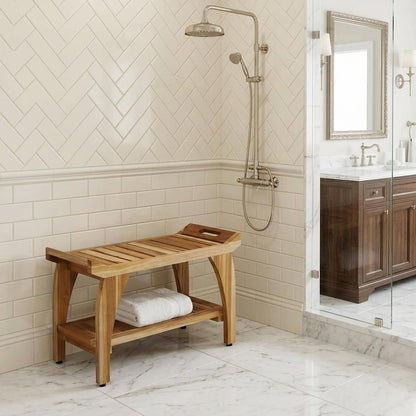 29" Teak Rectangular Shower Outdoor Bench With Handles In Natural Finish HomeRoots