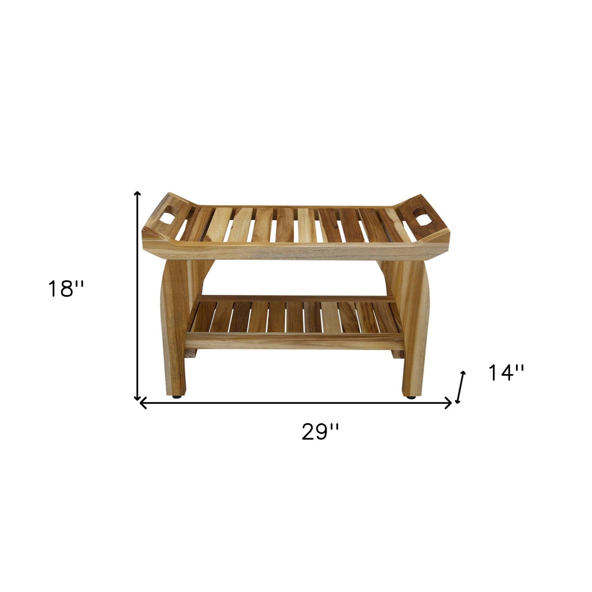 29" Teak Rectangular Shower Outdoor Bench With Handles In Natural Finish - FurniFindUSA