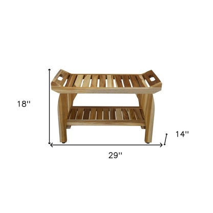 29" Teak Rectangular Shower Outdoor Bench With Handles In Natural Finish HomeRoots