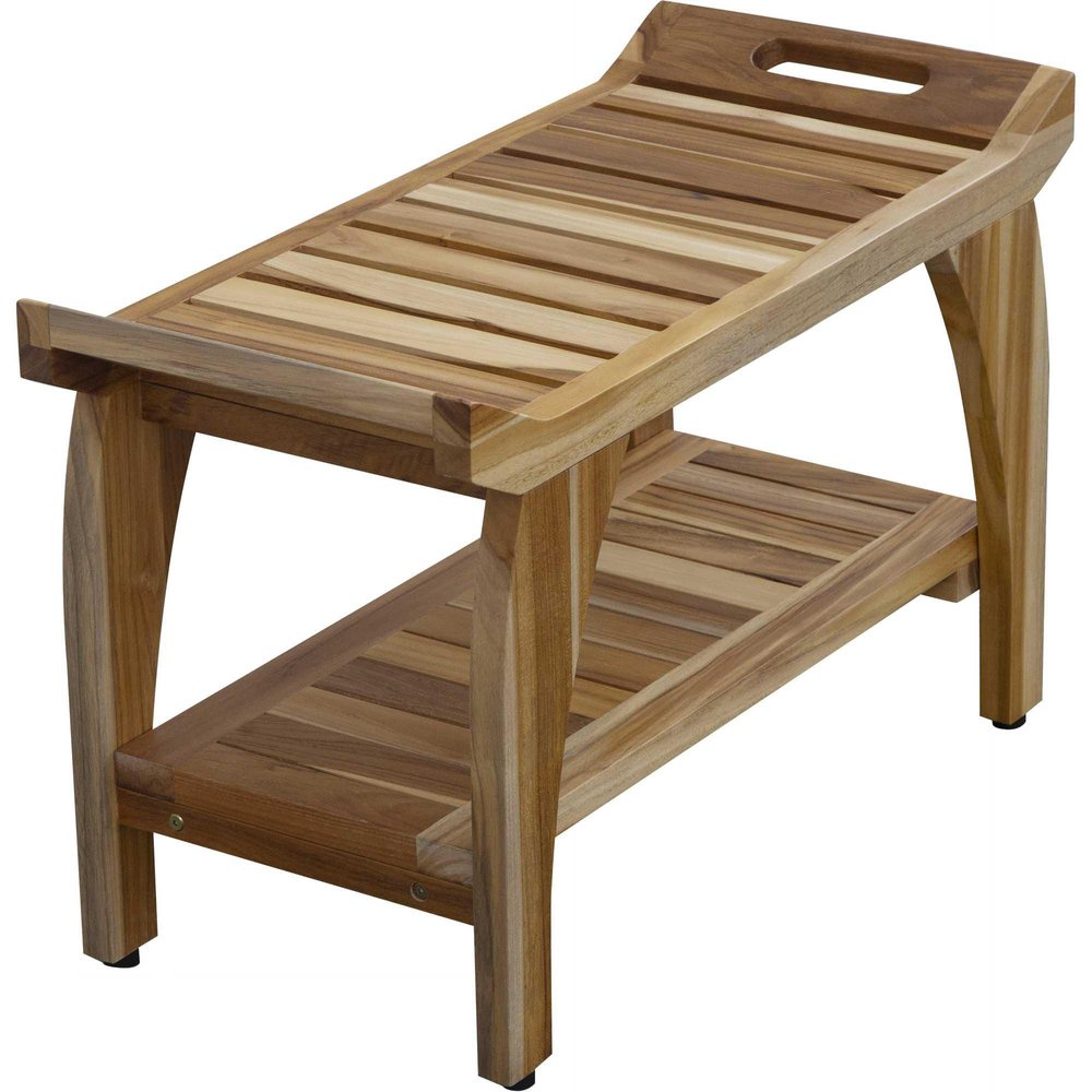 29" Teak Rectangular Shower Outdoor Bench With Handles In Natural Finish HomeRoots