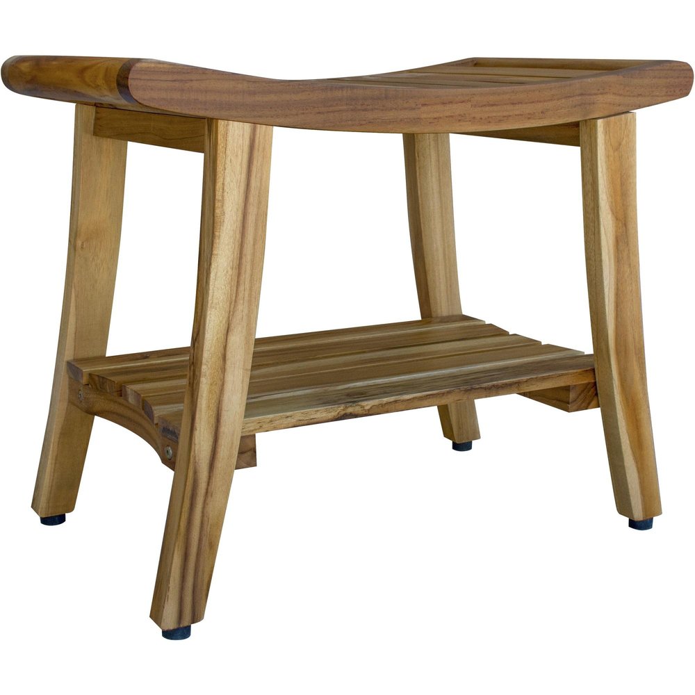Contemporary Teak Shower Bench With Shelf In Natural Finish HomeRoots