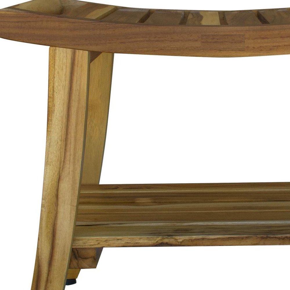 Contemporary Teak Shower Bench With Shelf In Natural Finish HomeRoots